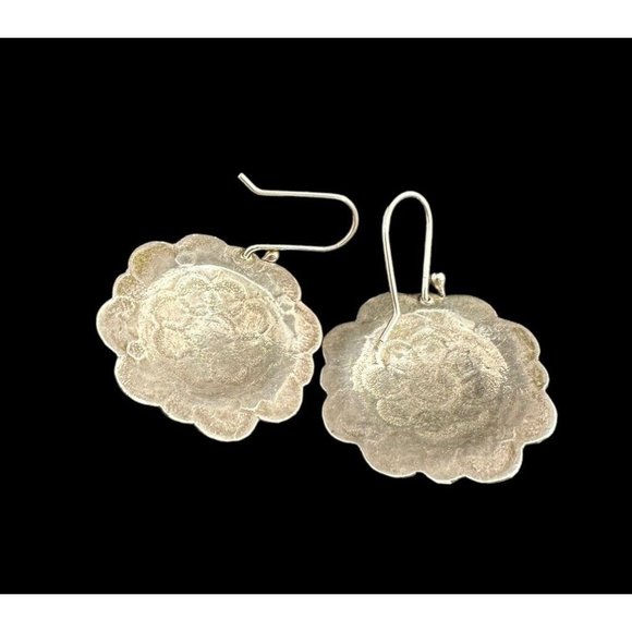 Navajo Etched Sterling Silver And Black Onyx Dangle Earrings Native American - Picture 5 of 7